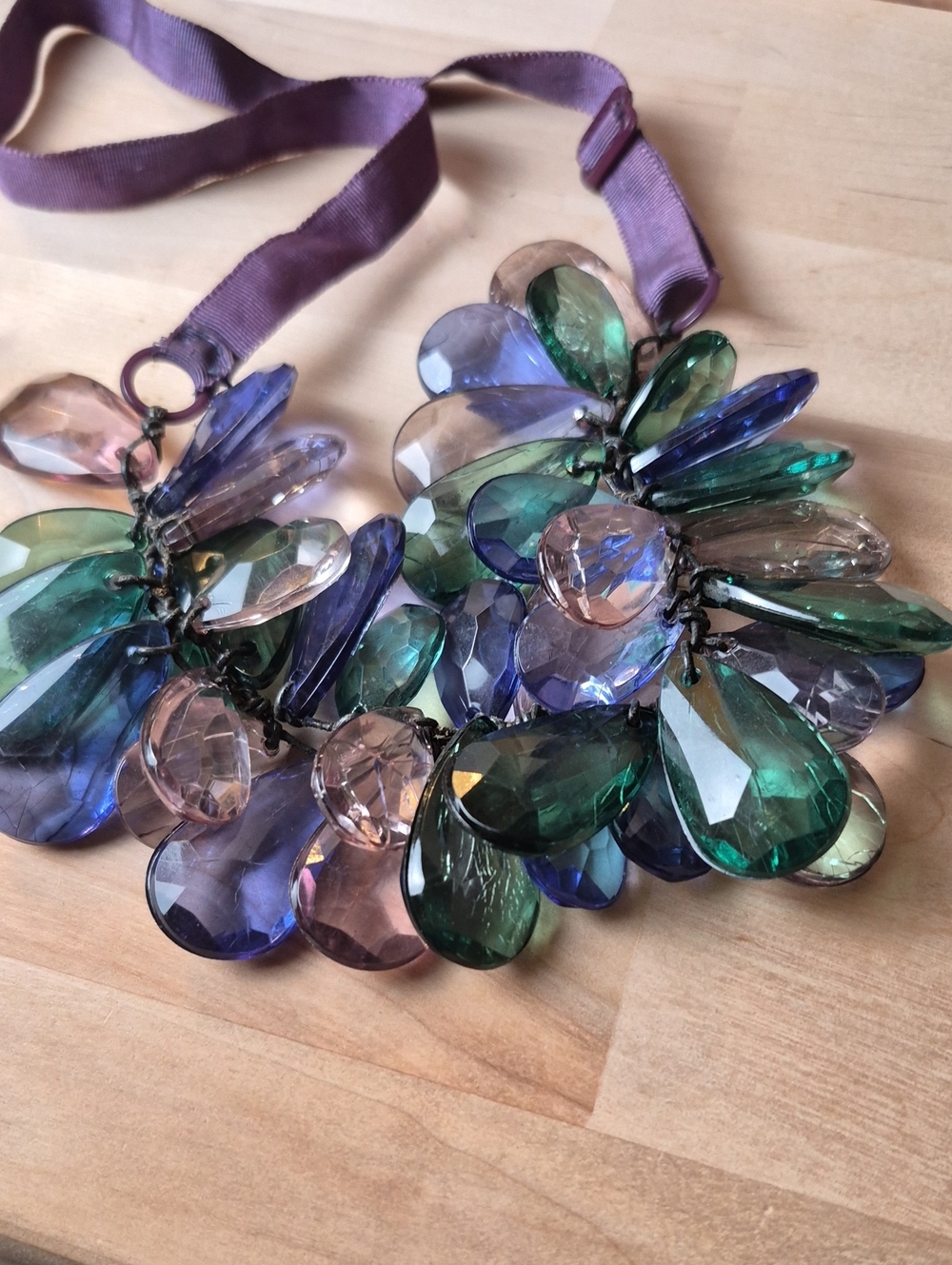 Multicolor Teardrop Crystal Ribbon Necklace - Women Jewelry